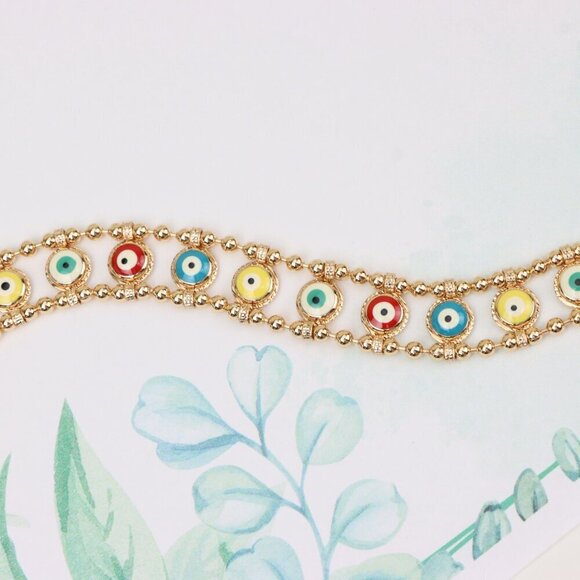 "Colorful Evil Eye Beaded Rose Gold Bracelet, XPBL0762 - Picture 2 of 12